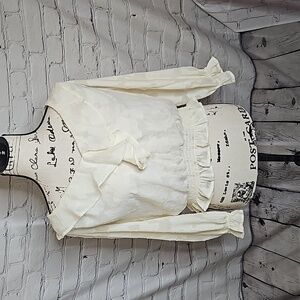 Anthropologie Cropped Ruffle Open Back Blouse in Cream size Petite Small